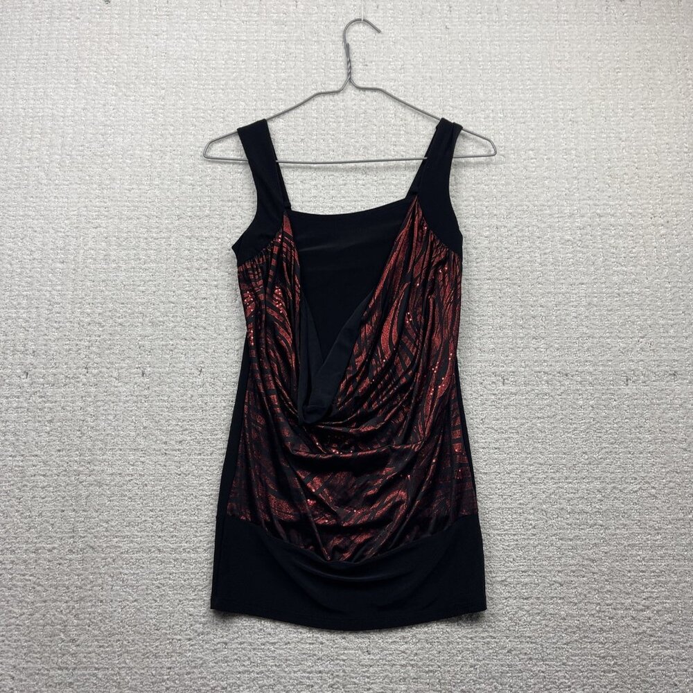 Y2K Gidani Cocktail Top Abstract Ruched Tank Top Fire Red Metallic Made USA Sz S